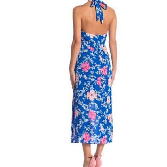 NWOT WAYF Ucca blue floral halter sleeveless backless midi dress size Large - Picture 2 of 11